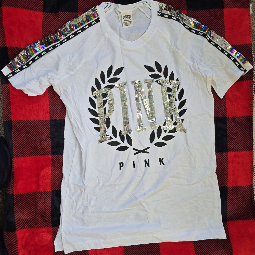 PINK Victoria's Secret White Sequin Top